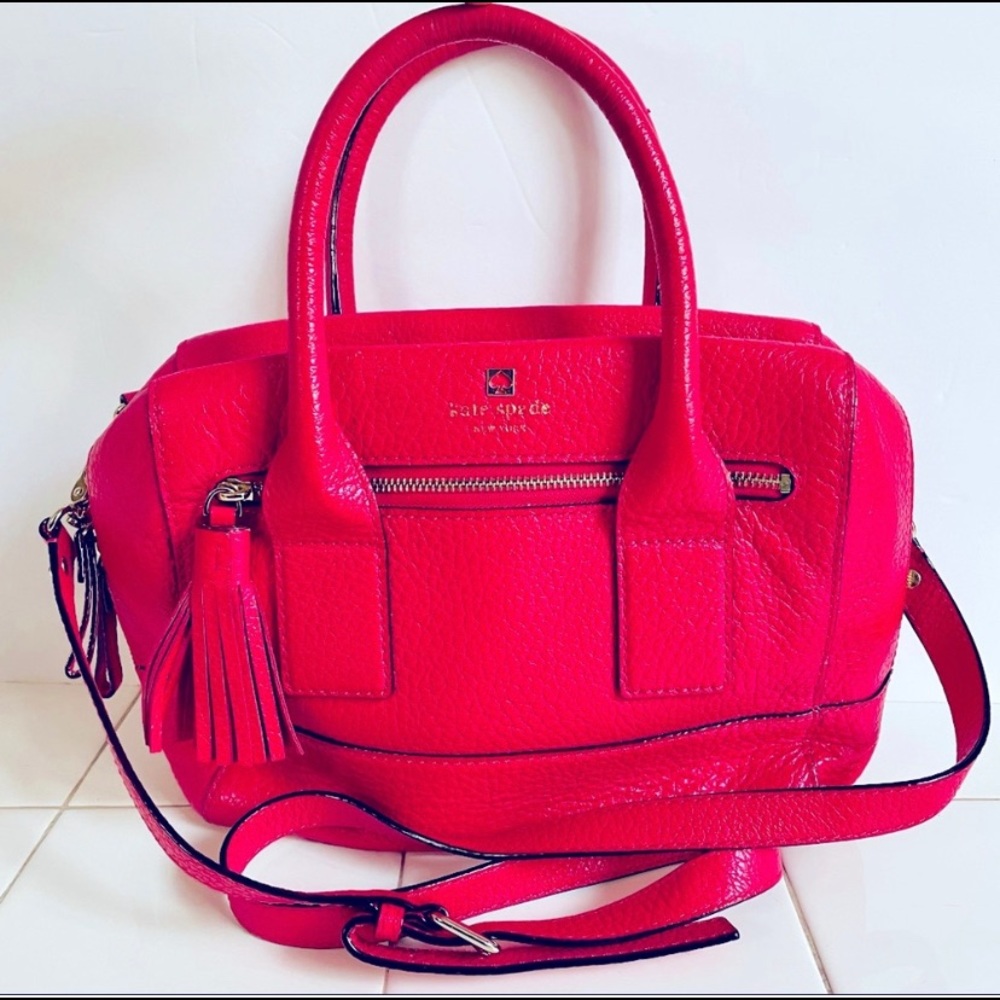 Kate Spade Pink Leather Purse with Handle and Adjustable Shoulder Strap